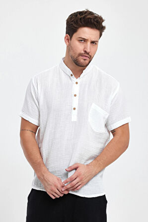 Müslin Hakim Yaka Yarım Pat Gömlek - 4020