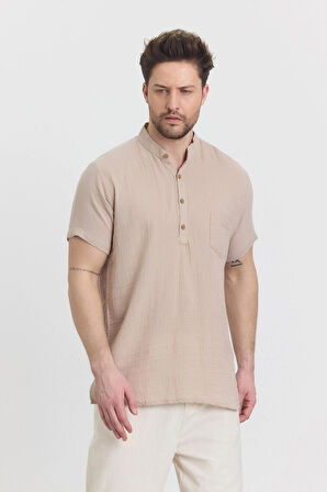 Müslin Hakim Yaka Yarım Pat Gömlek - 4020