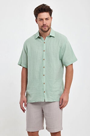 Müslin Yakalı Kısa Kol Gömlek - 4040