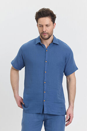 Müslin Yakalı Kısa Kol Gömlek - 4040