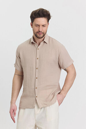 Müslin Yakalı Kısa Kol Gömlek - 4040