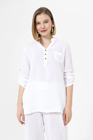 Müslin Hakim Yaka U.Kol Bluz -1100