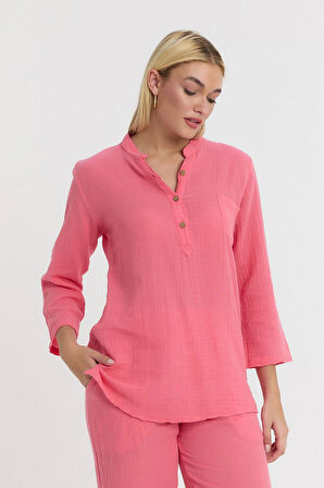 Müslin Hakim Yaka U.Kol Bluz -1100