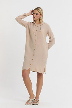 Müslin Kapşonlu Tunik -1050