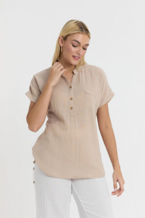 Müslin Hakim Yaka Kısa Kol Bluz -1130