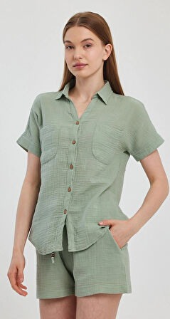 Müslin Yakalı Kısa Kol Gömlek -1140