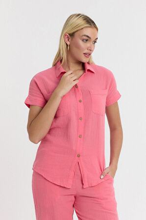 Müslin Yakalı Kısa Kol Gömlek -1140