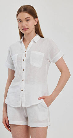 Müslin Yakalı Kısa Kol Gömlek -1140