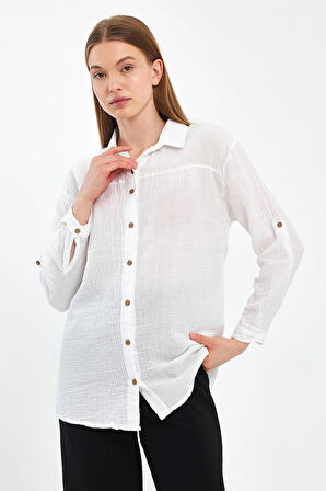 Müslin Yakalı Uzun Kol Gömlek -1150