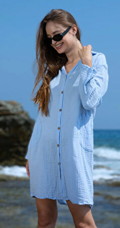 Müslin Kapşonlu Tunik -1050