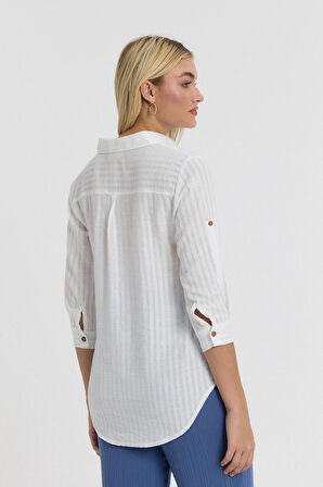 Vual Çizgili Yakalı Uzun Kol Gömlek -1575