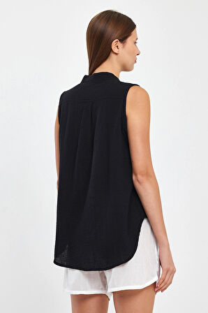 Müslin Hakim Yaka Sıfır kol Bluz -1070