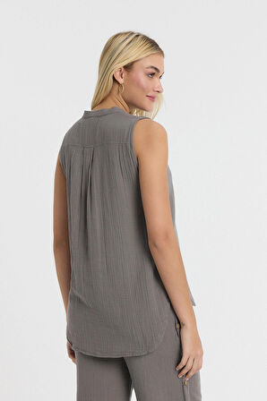 Müslin Hakim Yaka Sıfır kol Bluz -1070