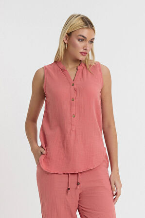 Müslin Hakim Yaka Sıfır kol Bluz -1070