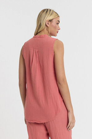 Müslin Hakim Yaka Sıfır kol Bluz -1070