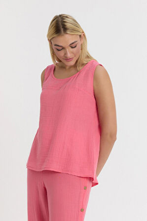 Kadın Askılı Bluz - Müslin Sıfırkol Arkası Düğmeli Bluz - 1110