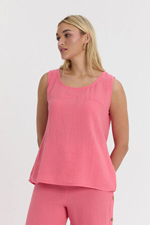 Kadın Askılı Bluz - Müslin Sıfırkol Arkası Düğmeli Bluz - 1110