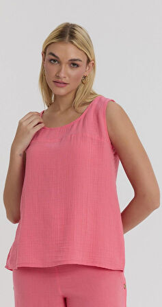 Kadın Askılı Bluz - Müslin Sıfırkol Arkası Düğmeli Bluz - 1110