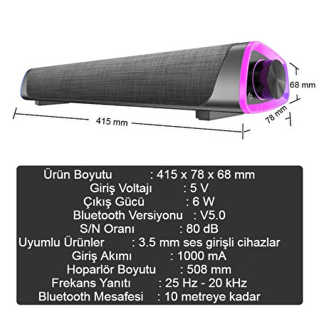 Bluetooth Hoparlör V8 Soundbar Güçlü Bas Kablolu TV Bilgisayar Uyumlu 6W