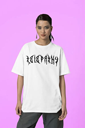 Telepathy Baskılı Unisex Tişört, Oversize Özel Tasarım Tişört