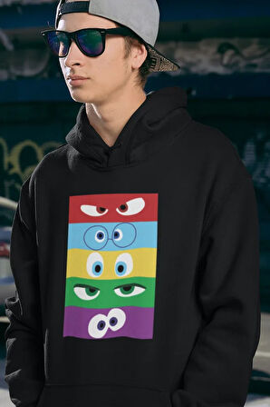 Ters Yüz Çizgi Film Baskılı Unisex Oversize Iınside Out Hoodie