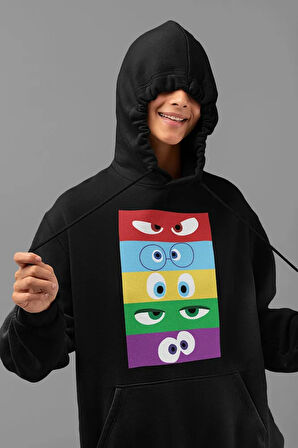 Ters Yüz Çizgi Film Baskılı Unisex Oversize Iınside Out Hoodie