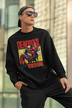 Deadpool x Wolverine Baskılı Unisex Oversize Kahraman Sweatshirt