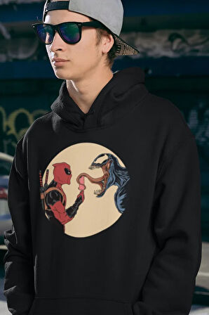 Deadpool x Venom Marvel Karakterler Baskılı Unisex Oversize Hoodie