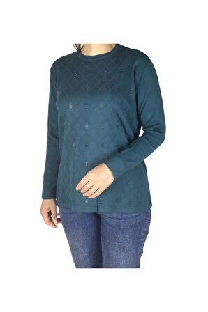 KADIN MİMOZA ÖNÜ TAŞLI BÜYÜK BEDEN ANNE BLUZ