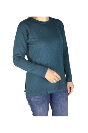 KADIN MİMOZA ÖNÜ TAŞLI BÜYÜK BEDEN ANNE BLUZ