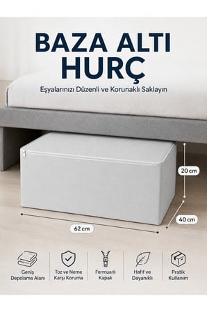 Hurç Seti Fermuarlı Baza Altı Hurcu Yorgan Battaniye Kıyafet Saklama Organizeri 3'lü