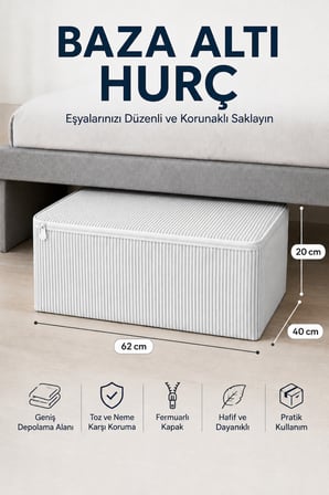 Hurç Seti Fermuarlı Çizgili Baza Altı Hurcu Yorgan Battaniye Kıyafet Saklama Organizeri 3'lü