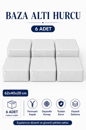 Hurç Seti Fermuarlı Çizgili Baza Altı Hurcu Yorgan Battaniye Kıyafet Saklama Organizeri 6'lı