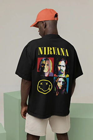 Nirvana Müzik Grubu Baskılı Unisex Oversize Rock Metal Tişört