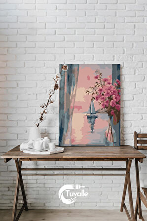 Huzurlu Gün Batımı Sayılarla Boyama Seti, Hobi Seti, 40X50 Tablo, Fırça Boya, Numaralı Tuval