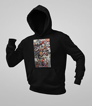 Marvel Spider-Punk Baskılı Unisex Hoodie, Oversize Spider-Man Sweatshirt