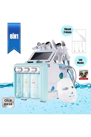 Hydrafacial 8 in 1 Led maskeli + Yüksek Frekans ( High Frekans ) Cilt Bakım Cihazı Büyük Motor