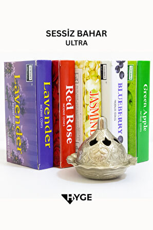  Sessiz Bahar Ultra |Konik Tütsü Seti| Lavanta, Yasemin, Kırmızı Gül, Böğürtlen, Yeşil Elma+Tütsülük