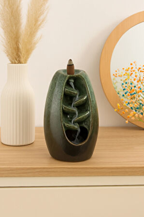 Yeşil Seramik Şelale Tütsülük / Green Ceramic Waterfall Backflow Incense Burner
