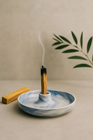 Mavi Mermer Desenli Seramik Tütsülük | Blue Marble Pattern Holder | Palo Santo-Sandal-Öd