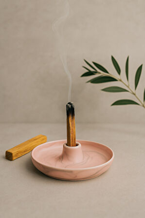 Pembe Mermer Desenli Seramik Tütsülük | Pink Marble Incense Holder | Palo Santo, Sandal, Öd Ağacı