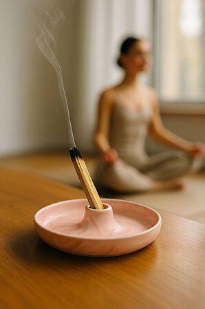 Pembe Mermer Desenli Seramik Tütsülük | Pink Marble Incense Holder | Palo Santo, Sandal, Öd Ağacı