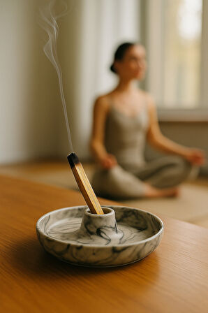 Siyah Mermer Desenli Seramik Tütsülük | Black Marble Incense Holder | Palo Santo, Sandal, Öd Ağacı