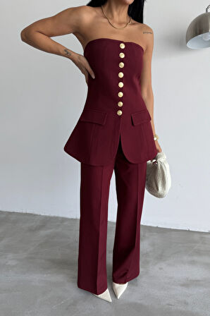 buğrahayalin TASARIM GOLD DÜĞMELİ STRAPLEZYELEK - Bordo