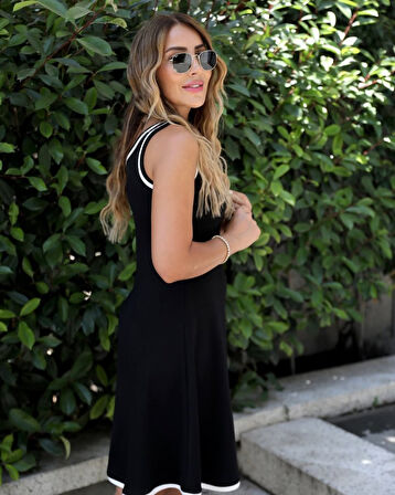 buğrahayalin Kadın Sıfır Kollu Yaka Ve Etek Ucu Ribana Detaylıkiloş Viskon Iki Iplik Elbise