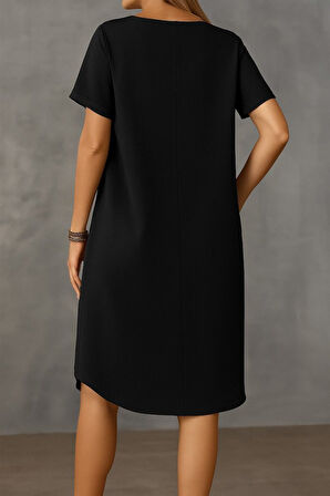 buğrahayalin Kadın Kısa Kollu Kayık Yaka Bürümcük Elbise