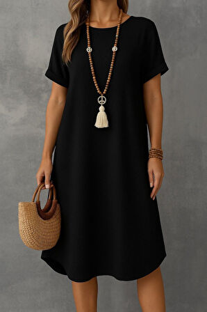 buğrahayalin Kadın Kısa Kollu Kayık Yaka Bürümcük Elbise