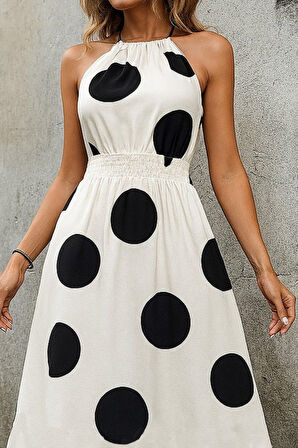 buğrahayalin Kadın Kolsuz Boyundan Bağlamalı Beli Lastikli Dijital Baskı Süprem Uzun Elbise