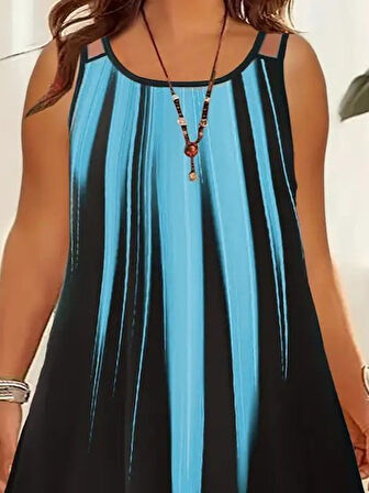 buğrahayalin Kadın Askılı Yuvarlak Yaka Asimetrik Detaylı Desenli Süprem Elbise