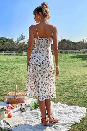 buğrahayalin Kadın Ip Askılı Yakadan Bağcıklı Desenli Süprem Elbise